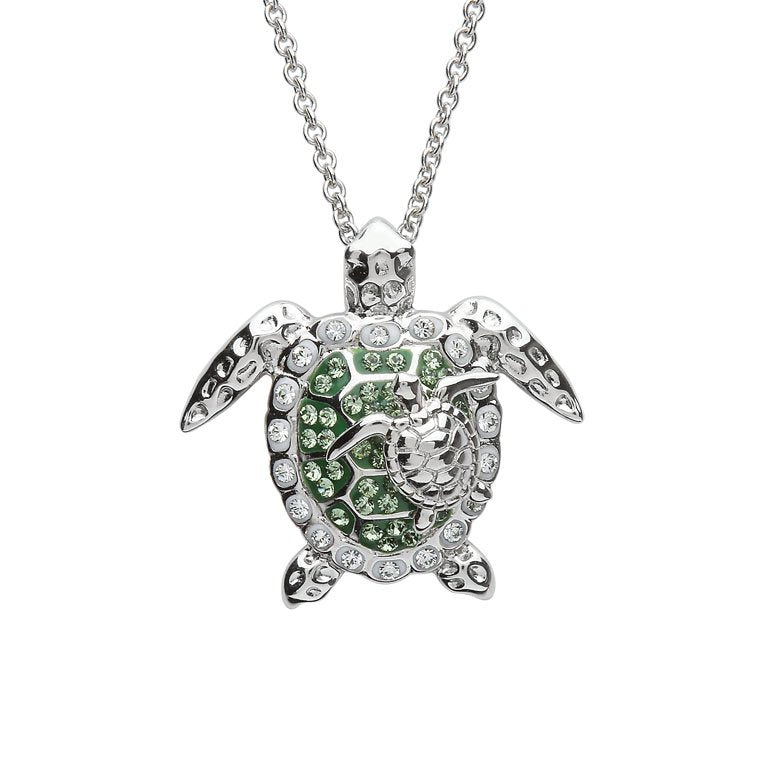 Mother & Baby Turtle Necklace With Swarovski® Crystals