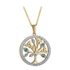14K White And Yellow Gold Diamond And Emerald Tree Of Life Pendant