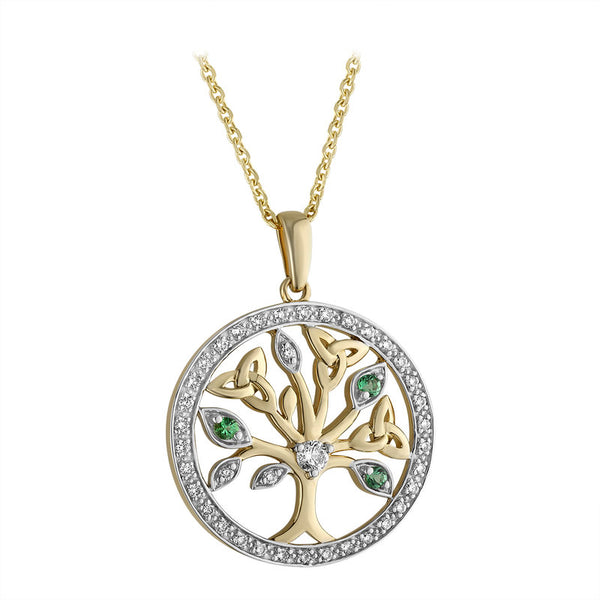 14K White And Yellow Gold Diamond And Emerald Tree Of Life Pendant