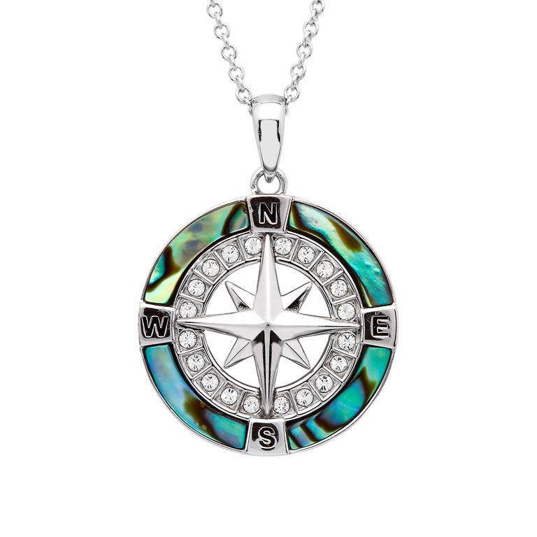 Abalone Compass Necklace With Aqua Swarovski® Crystals