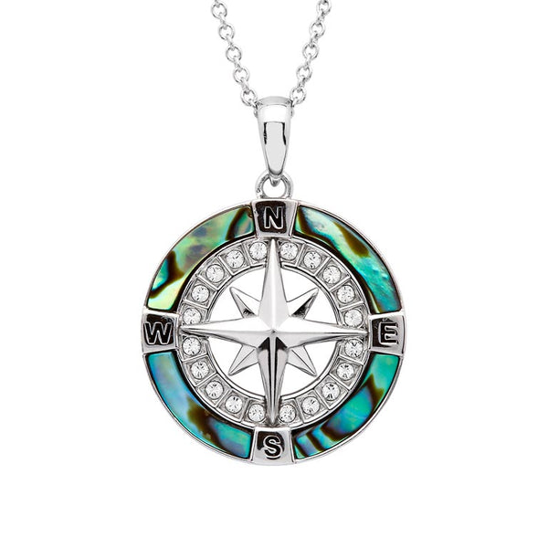 Abalone Compass Necklace With Aqua Swarovski® Crystals