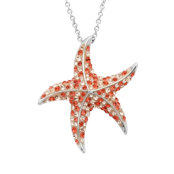 Red Starfish Pendant With Aqua Swarovski® Crystals