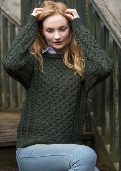 Aran Kildare Merino Wool Unisex Green Sweater 