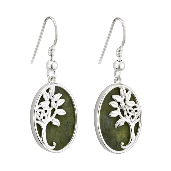 Silver Connemara Marble Tree Of Life Drop Earrings