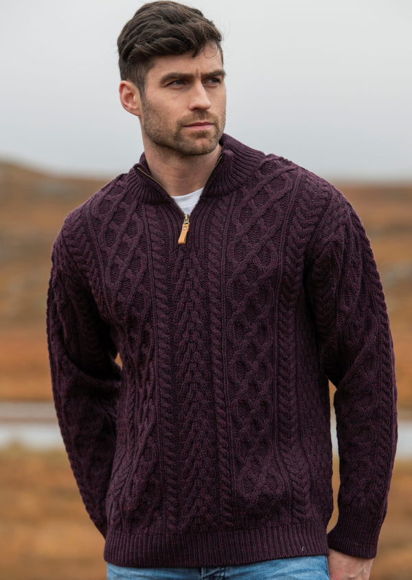 Aran Crafts Men's Half Zip Sweater | Damson