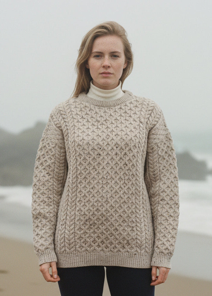 Aran Merino Wool Crew Neck Sweater - Skellig Gift Store