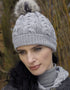 Aran Cable Knit Soft Gray Pom Pom Hat