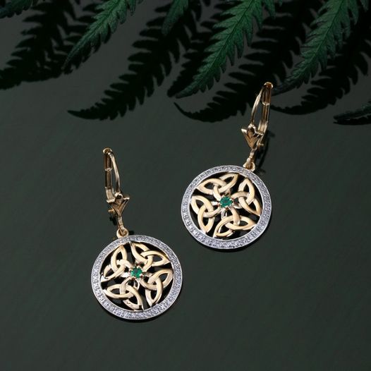 Solvar 14K Gold Emerald Trinity Drop Earrings