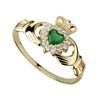Solvar Ladies 10k Gold Green Agate Claddagh Ring 