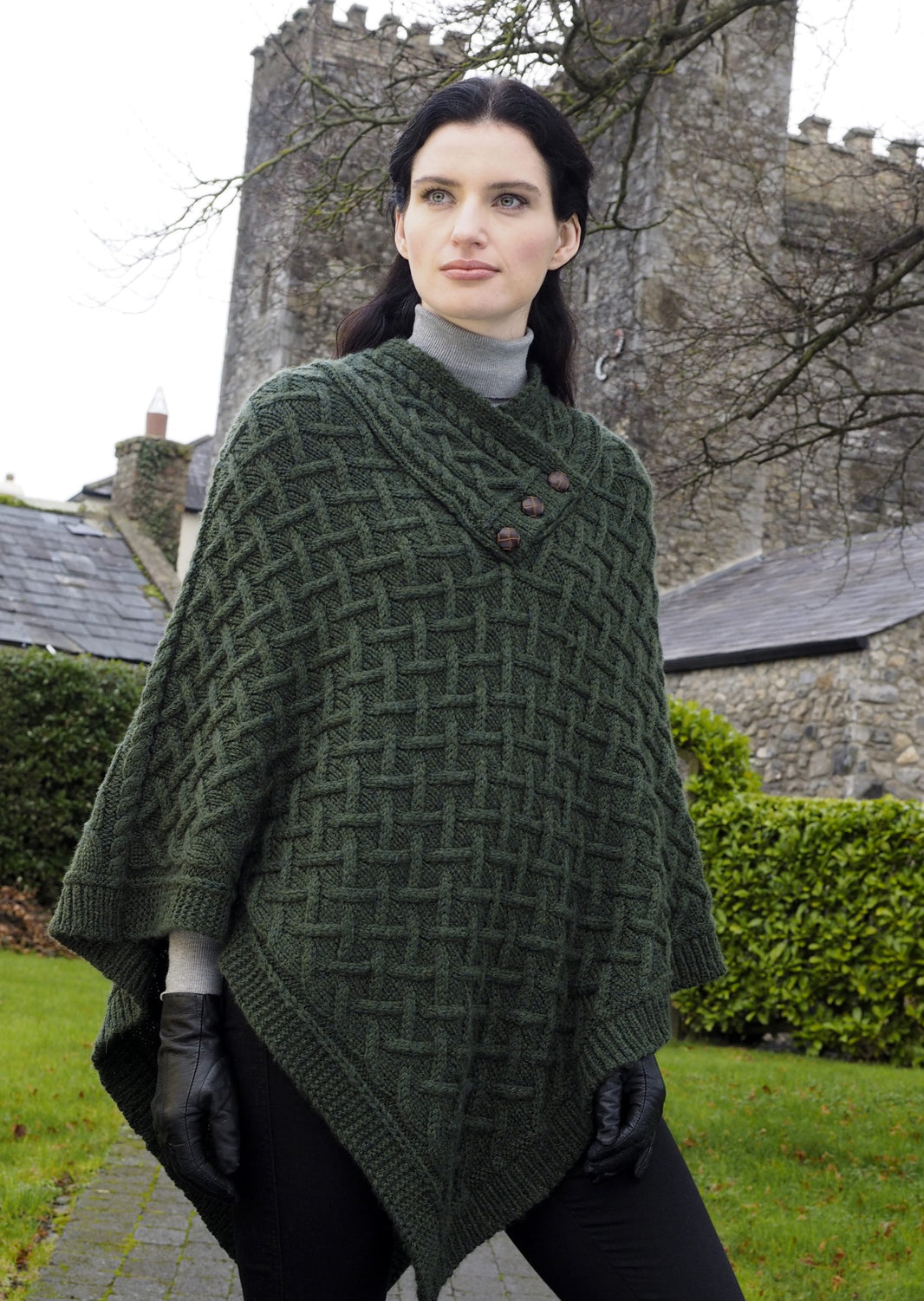 Aran Super Soft Merino Wool Poncho | Green