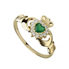 9K Gold Green Agate Claddagh Ring