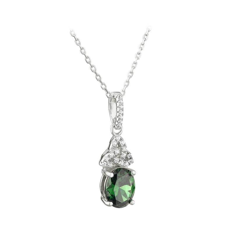 Sterling Silver Green Cz Trinity Knot Pendant