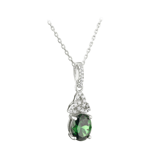 Sterling Silver Green Cz Trinity Knot Pendant