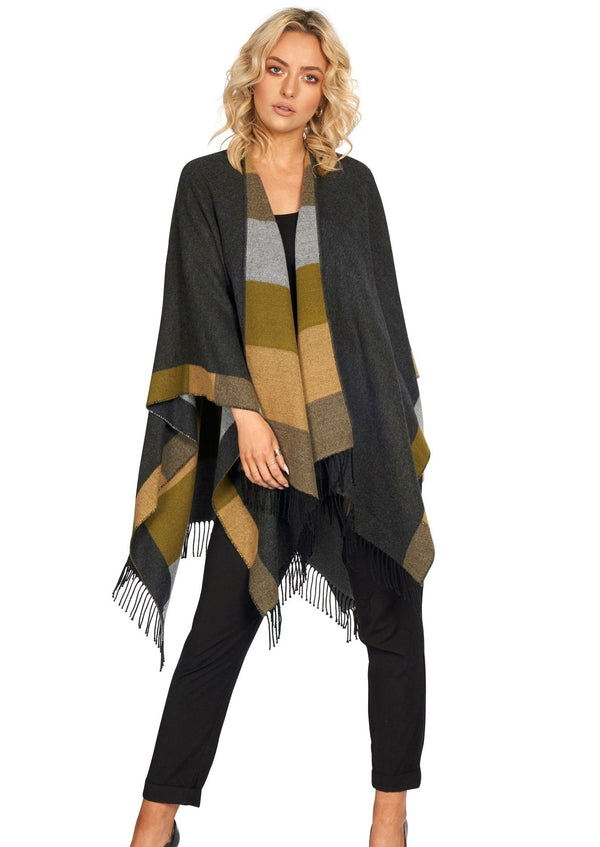 Jimmy Hourihan Fringed Shawl with Coloured Bands