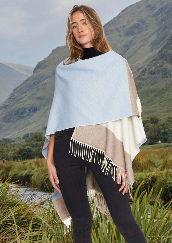 Jimmy Hourihan Fringed Shawl with Blue Block Check