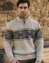 Aran Crafts Celtic Jacquard Zip Sweater | Oatmeal