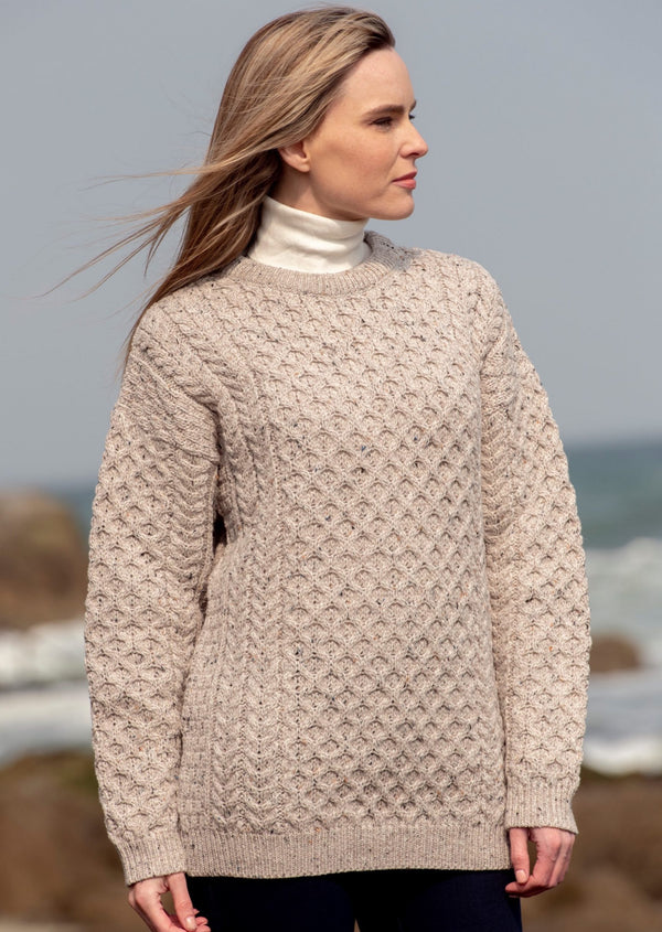 Aran Merino Wool Crew Neck Sweater - Skellig Gift Store
