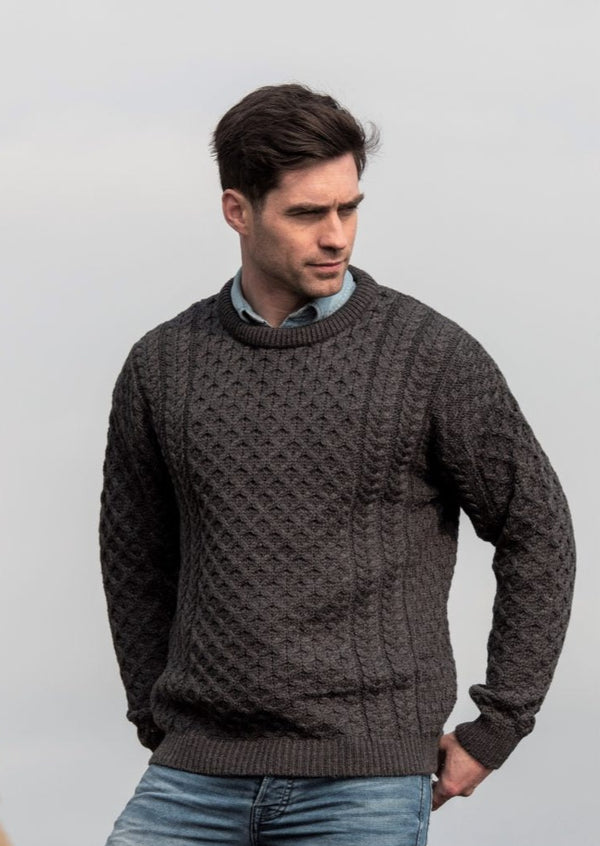 Aran Merino Polo Neck Sweater - Charcoal