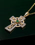 14K Gold Diamond & Emerald Cross Necklace