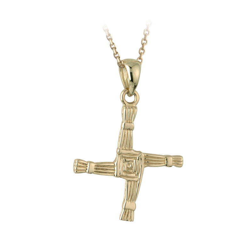 Solvar 10k Yellow Gold Small St Brigid's Celtic Cross Necklace s4279