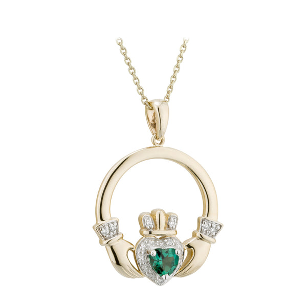Solvar 14K Gold Diamond & Emerald Claddagh Pendant S46096