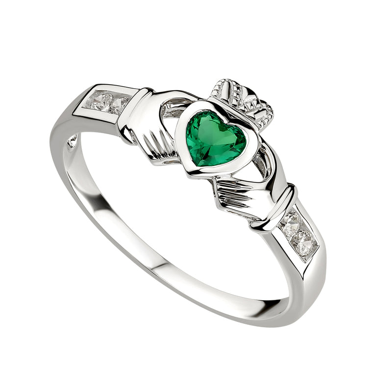 Silver Claddagh Emerald Ring