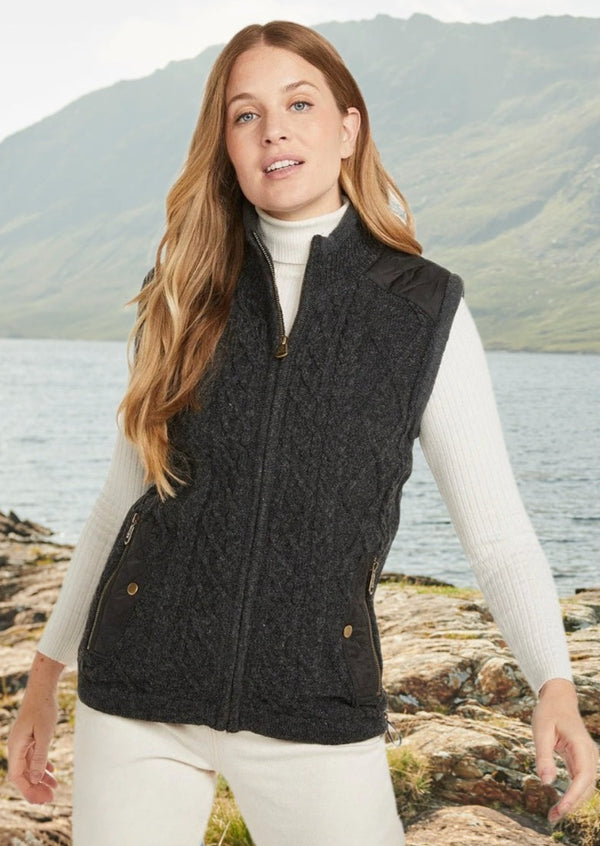 Women's Fleece Lined Aran Sleeveless Jacket | Charcoal