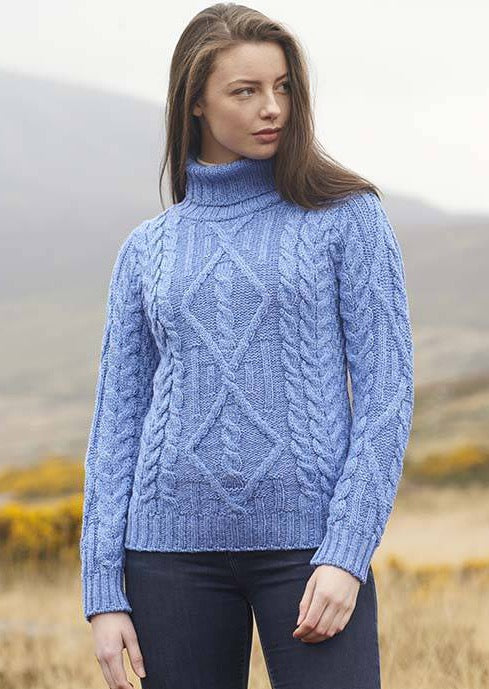 Aran Blue Turtle Neck Irish Sweater