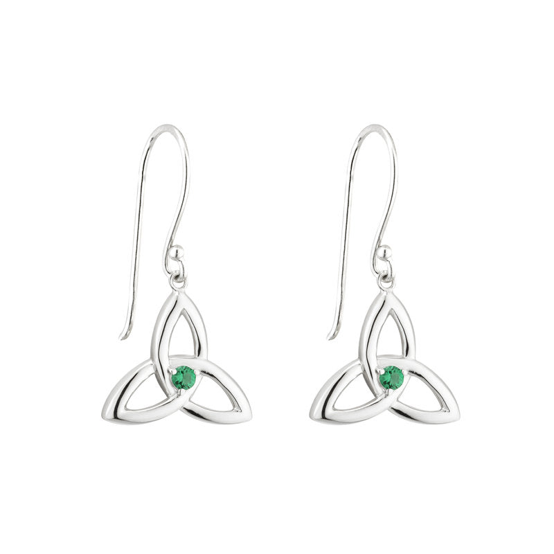 Sterling Silver Green Crystal Trinity Knot Drop Earrings