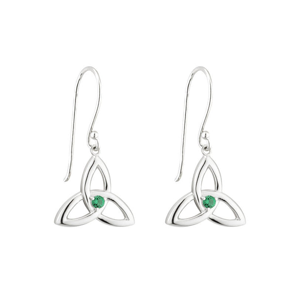 Sterling Silver Green Crystal Trinity Knot Drop Earrings