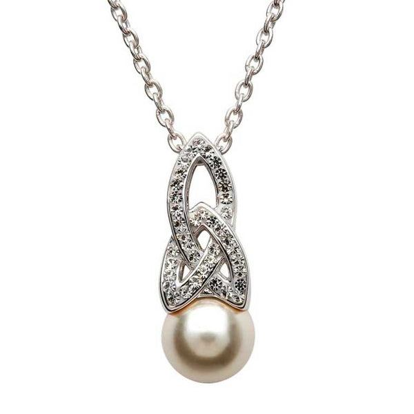 Celtic Pearl Necklace Adorned By Swarovski Crystals
