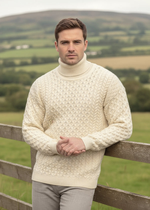 Aran Polo Neck Natural Sweater