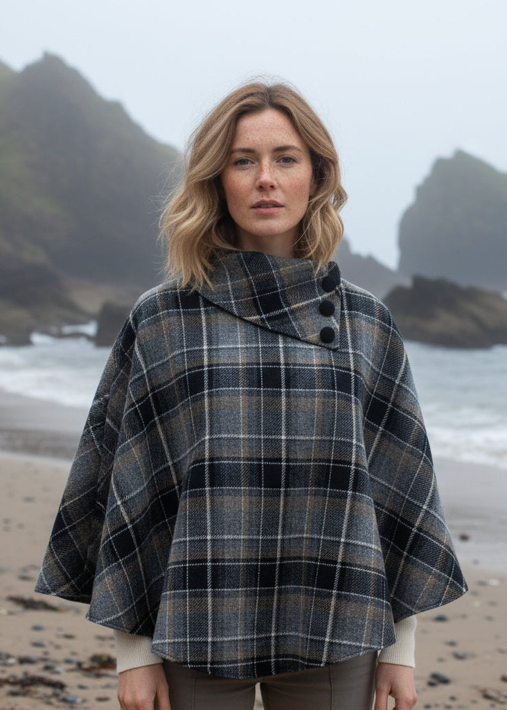 Mucros Black Gray Poncho