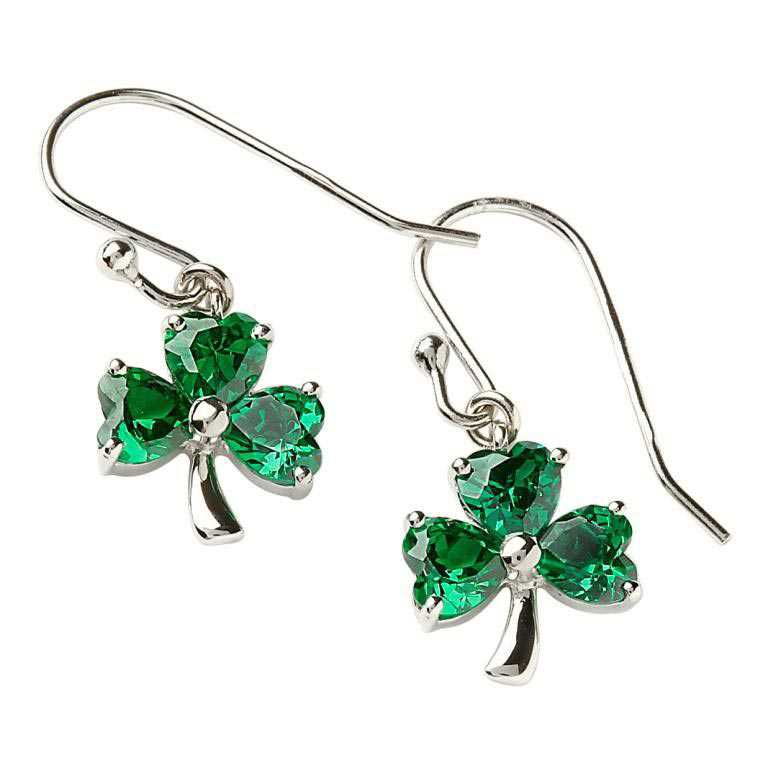 Green Crystal Shamrock Drop Earrings 