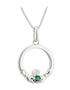 Sterling Silver Green Crystal Claddagh Pendant