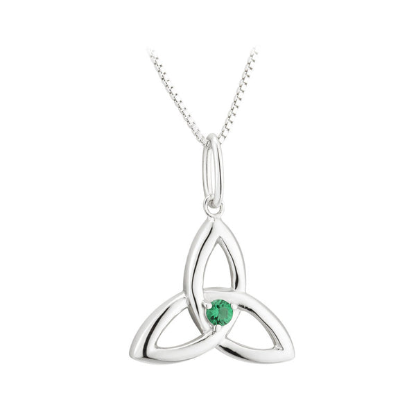 Sterling Silver Green Crystal Trinity Knot Pendant