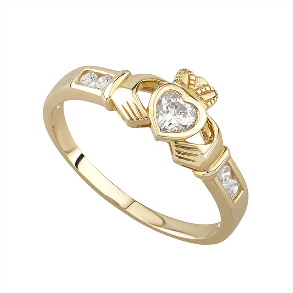 9K Gold Cubic Zirconia Claddagh Ring