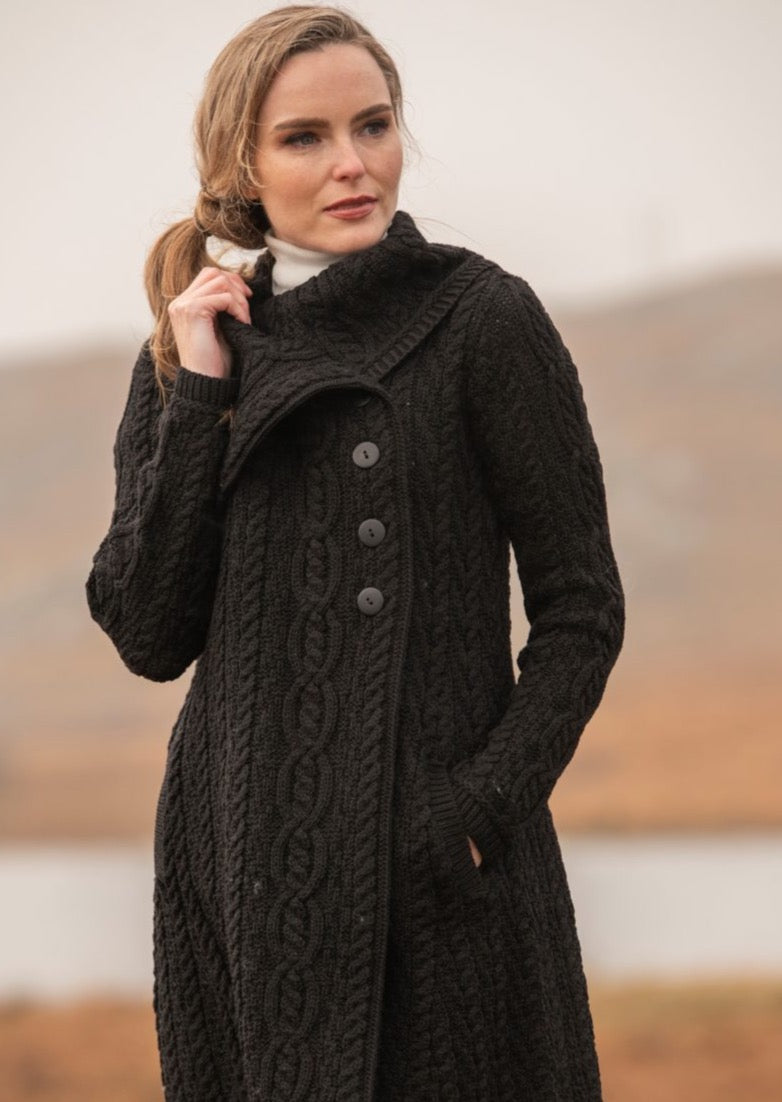 Aran Crafts Chunky Collar Black Coat | Skellig Gift Store