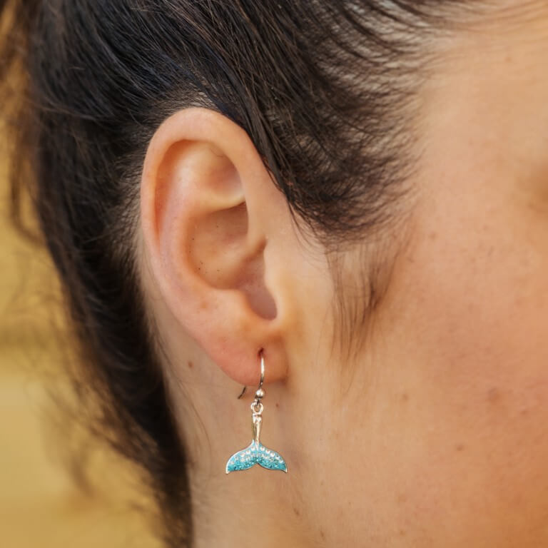 Whale Tail Drop Aqua Earrings With Swarovski® Crystals
