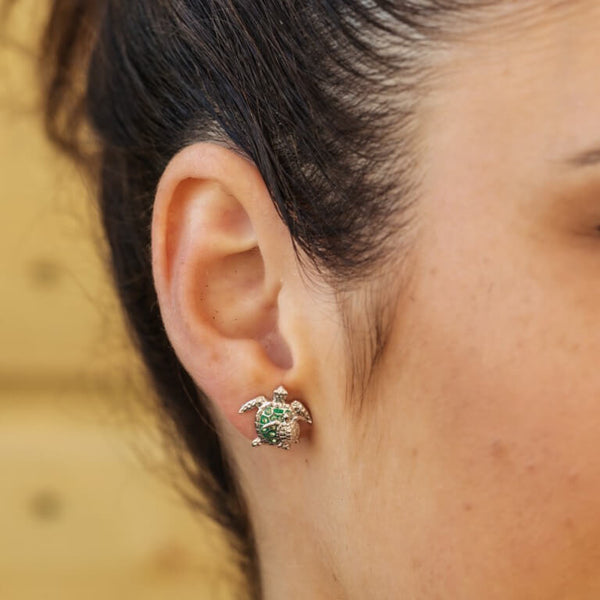 Green Mother & Baby Turtle Earrings With Swarovski® Crystals
