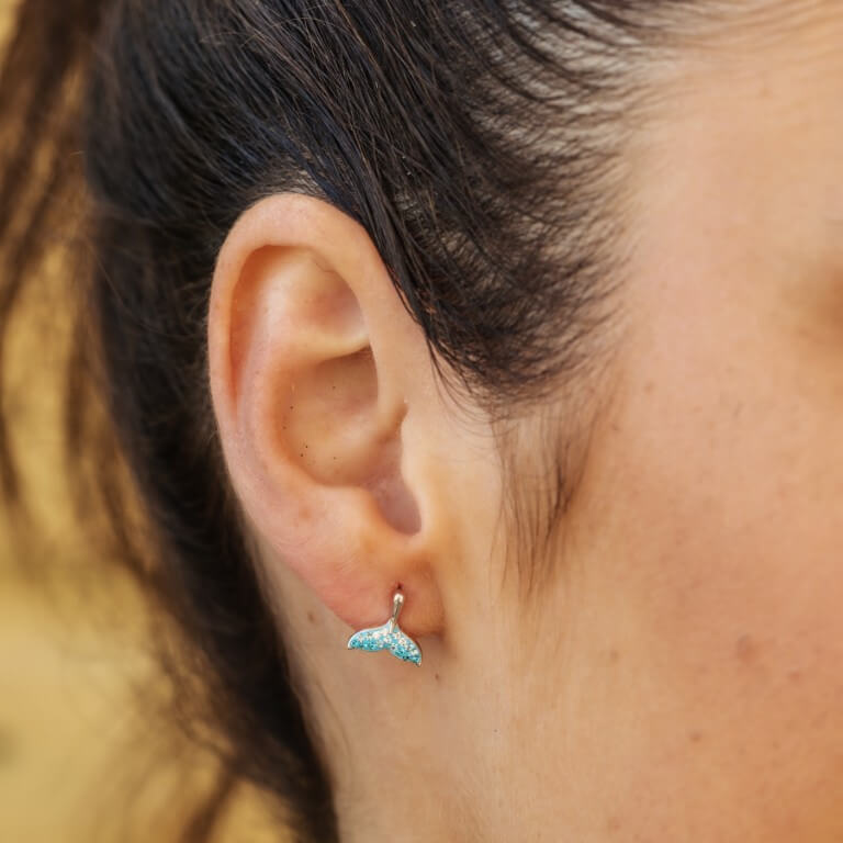 Whale Tail Aqua Earrings With Swarovski® Crystals