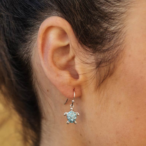 Drop Turtle Earrings With Blue Swarovski® Crystals