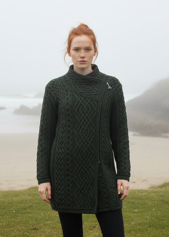 Aran Crafts Cable Knit Side Zip Coat