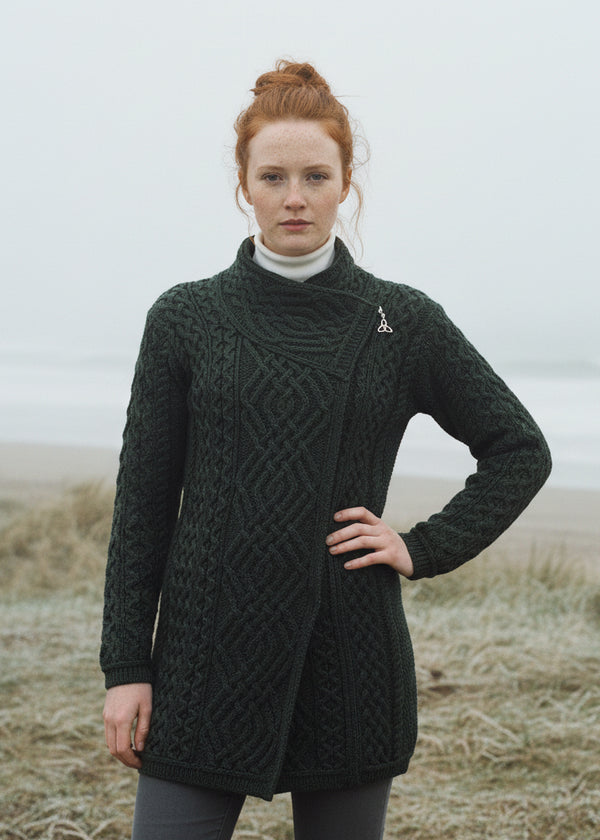 Aran Crafts Cable Knit Side Zip Coat