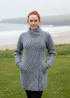 Aran Crafts Cable Knit Side Zip Grey Coat