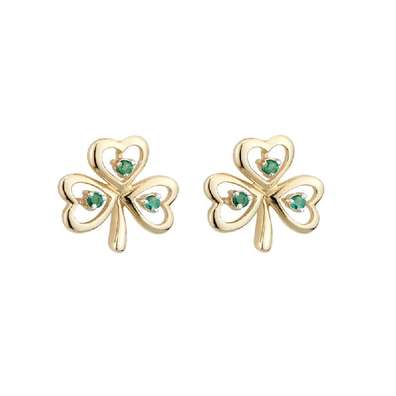 Solvar 14k Gold Genuine Emerald Celtic Shamrock Stud Earrings s33484