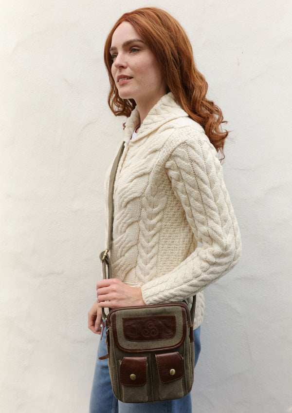 Irish Tweed Leather Double Pocket Bag