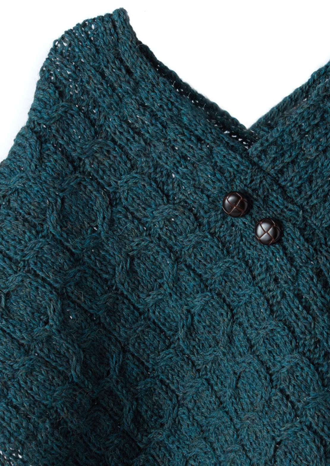 Aran Cable Knit Wool Poncho | Mallard