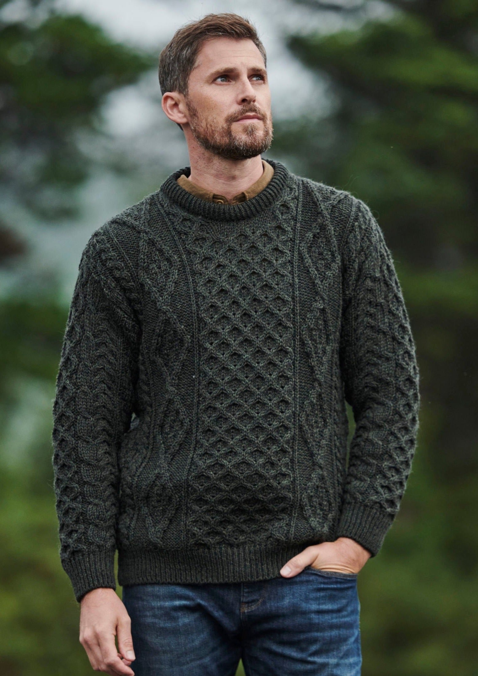 Aran Wool Sweater | Army Green