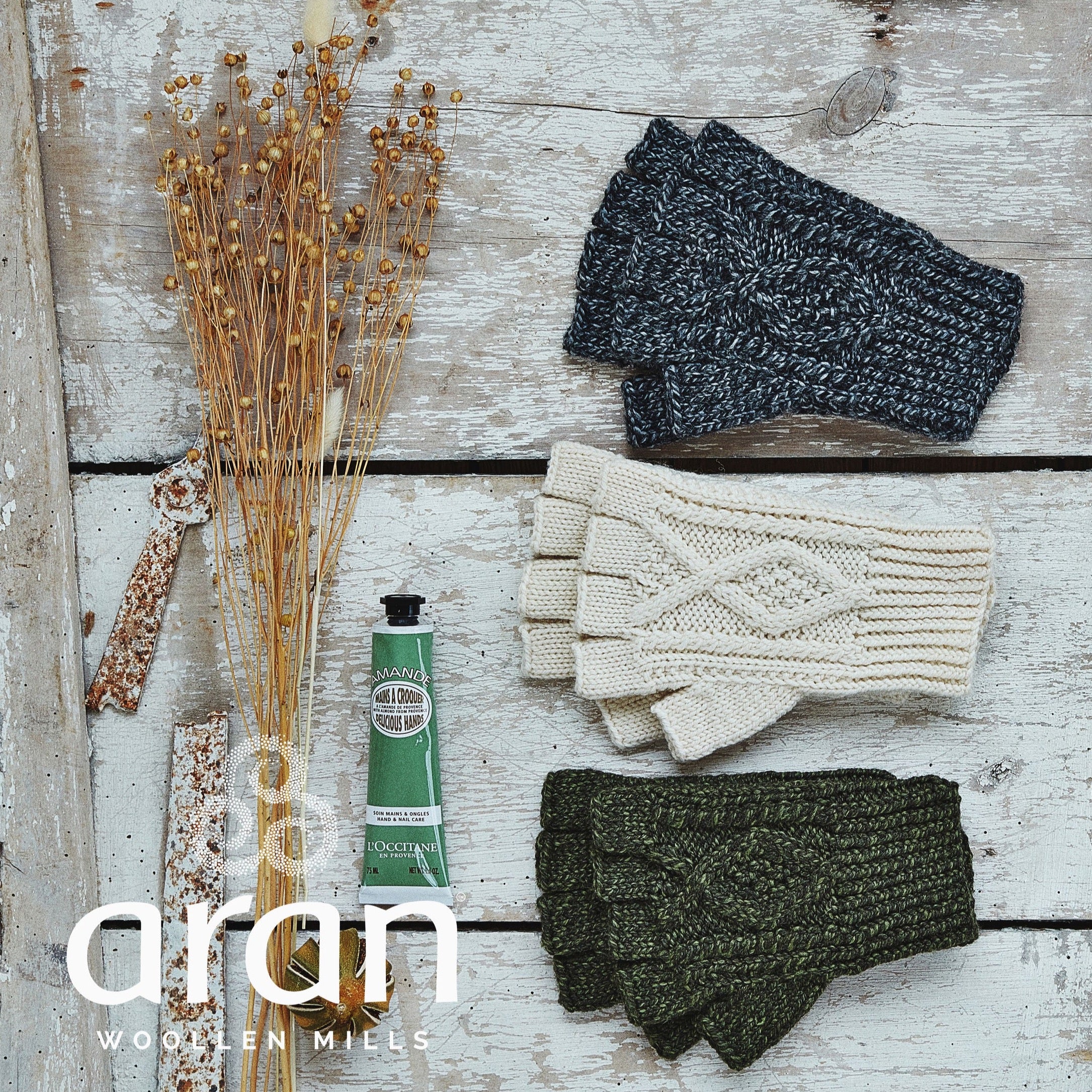 Merino Wool Hand Knit Aran Fingerless Gloves